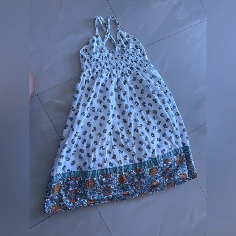 Vintage mossimo supply co hippie babydoll white blue patterned dress summer L - Picture 5 of 11